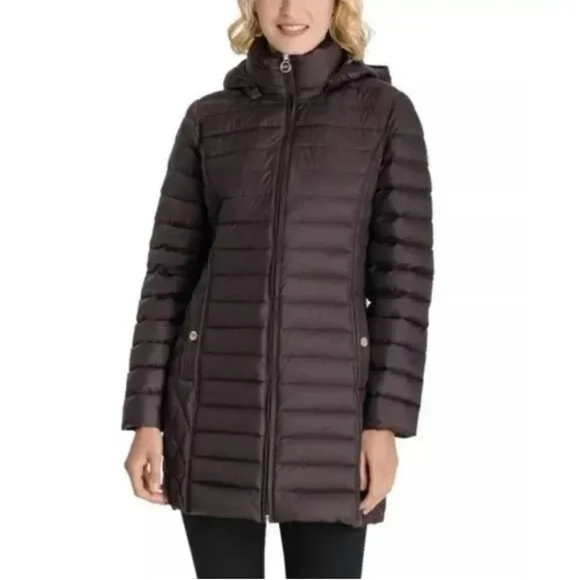 Michael Michael Kors Hooded Long Packable Down Puffer Coat, Size XS, Brown - Picture 1 of 10